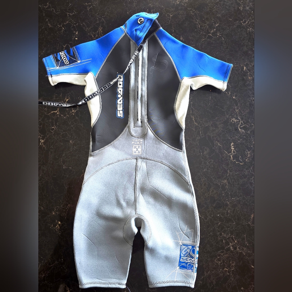 SEA DOO BRP Junior Shorty Wetsuit Blue/ Black/Gray Size 12 - Pre-Owned